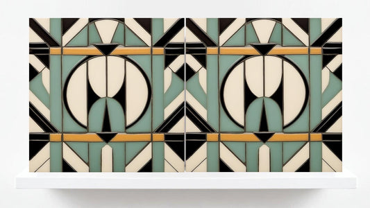 Art Deco Tile Green Backsplash - Set of 2 Retro Wall Decor Geometric Tiles - Kitchen, Bathroom, Sink Splashback,Shower Wall Art,Fireplace