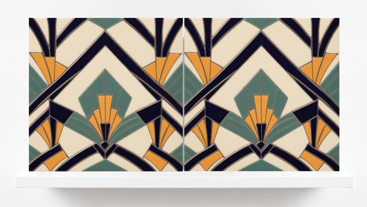 Art Deco Ceramic tiles - Set of 2 Art Deco Wall Decor Geometric Tiles - Kitchen Backsplash, Bathroom, Shower Wall,Sink Splashback, Fireplace