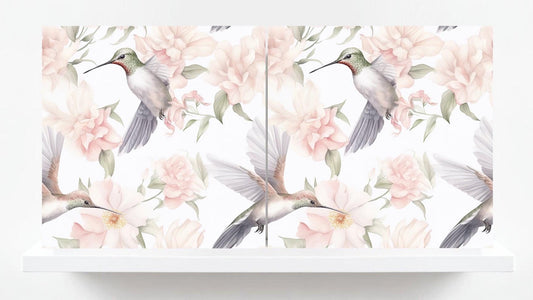 Bird Tiles - Set of 2 Botanical Wall Art Print Decor Ceramic Tiles Hummingbird-Kitchen Backsplash ,Bathroom,Shower Wall,Sink Splashback,Fire