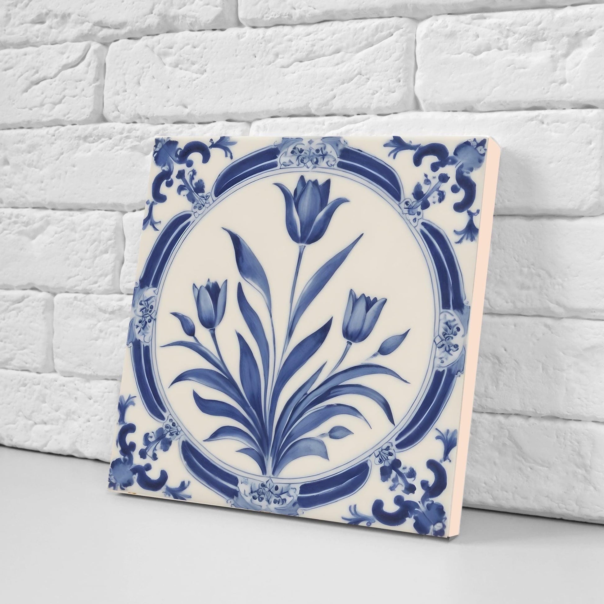 Delft Tulip Tile - Delft Blue Tile - Set of 2 Ceramic Delftware Tiles- Flower Tiles - Delft Prints Wall - Kitchen Backsplash, Sink,Bathroom