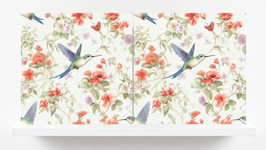 Bird Tiles - Set of 2 Botanical Wall Art Print Decor Ceramic Tiles Hummingbird-Kitchen Backsplash ,Bathroom,Shower Wall,Sink Splashback,Fire
