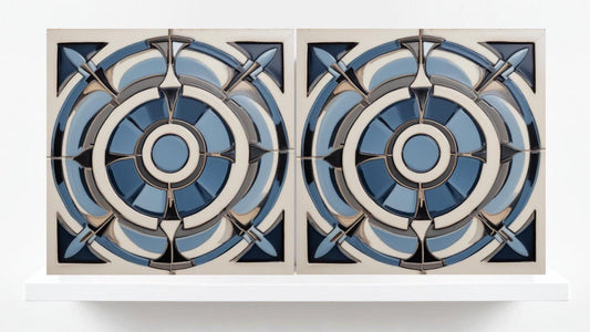 Art Deco Ceramic tiles Blue - Set of 2 Art Deco Wall Decor Geometric Tiles - Kitchen Backsplash , Bathroom, Sink Splashback, Accent Wall Art