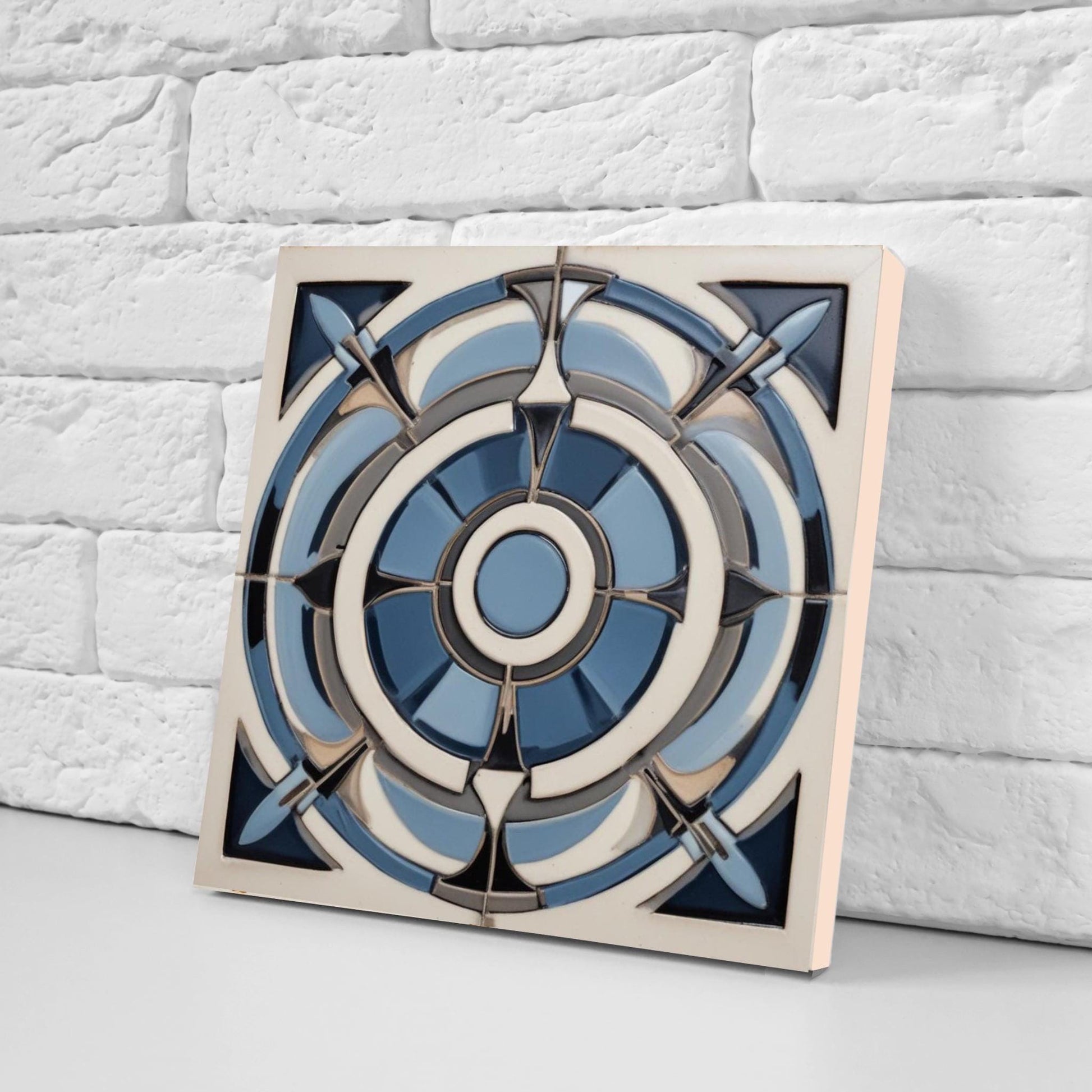 Art Deco Ceramic tiles Blue - Set of 2 Art Deco Wall Decor Geometric Tiles - Kitchen Backsplash , Bathroom, Sink Splashback, Accent Wall Art