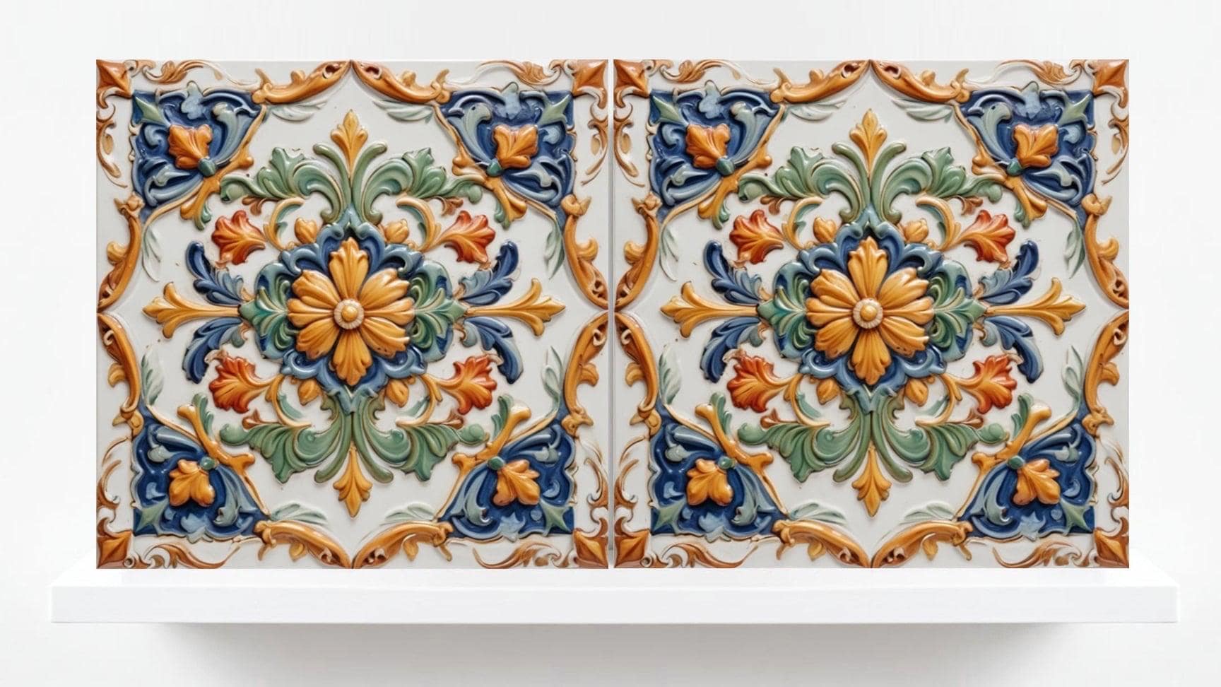 Italian Majolica Floral Tile - Set of 2 Sicilian Tiles Flower Wall Decor -Kitchen Backsplash,Bathroom, Shower Wall,Fireplace,Sink Splashback