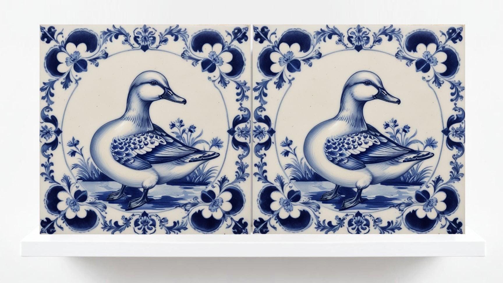 Delft Blue Tile Animal - Bird Tile - Set of 2 Ceramic Delftware Tiles-Delft Prints- Dutch Art - Kitchen Backsplash,Sink,Bathroom,Shower Wall