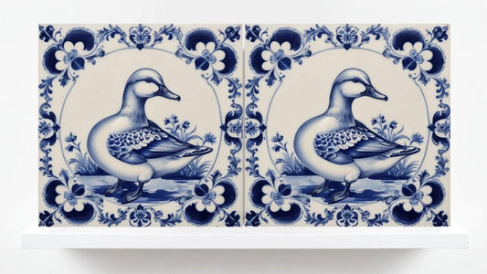 Delft Blue Tile Animal - Bird Tile - Set of 2 Ceramic Delftware Tiles-Delft Prints- Dutch Art - Kitchen Backsplash,Sink,Bathroom,Shower Wall