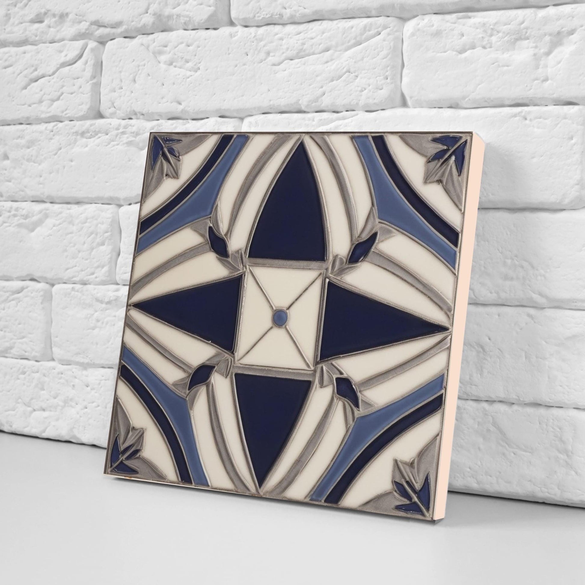 Art Deco Ceramic tiles Blue - Set of 2 Art Retro Wall Decor Geometric Tiles - Kitchen Backsplash , Bathroom,Sink Splashback, Accent Wall Art