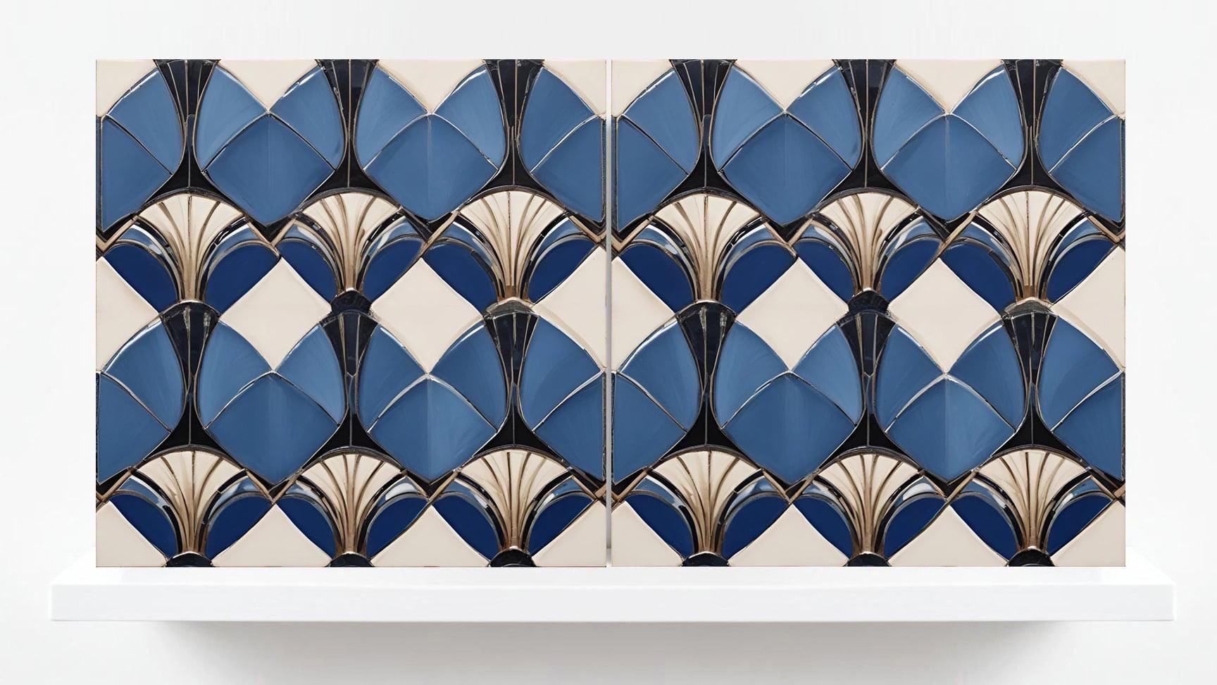 Art Deco Tile Backsplash - Set of 2 Retro Wall Decor Geometric Tiles - Kitchen, Bathroom, Sink Splashback,Shower Wall Art,Fireplace Tiles