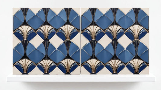 Art Deco Tile Backsplash - Set of 2 Retro Wall Decor Geometric Tiles - Kitchen, Bathroom, Sink Splashback,Shower Wall Art,Fireplace Tiles