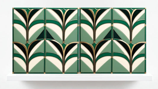 Art Deco Ceramic Tiles Green-Set of 2 Retro Wall Decor Geometric Tiles -Kitchen Backsplash,Shower,Bathroom Wall,Sink Splashback,Fireplace