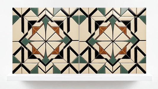 Art Deco Tile Backsplash - Set of 2 Retro Wall Decor Geometric Tiles - Kitchen, Bathroom, Sink Splashback,Shower Wall Art,Fireplace Tiles