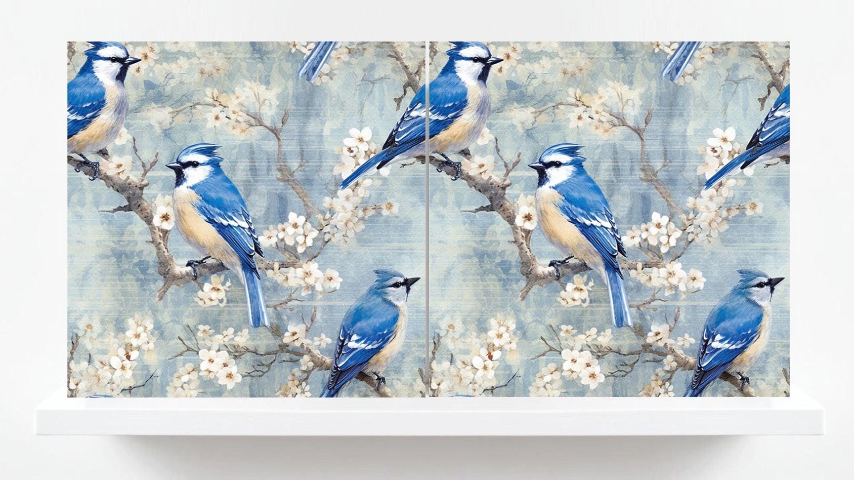 Blue Bird Ceramic Tiles - Set of 2 Botanical Wall Art Print Decor Tiles -Kitchen Backsplash,Bathroom,Shower Wall,Sink Splashback,Fireplace