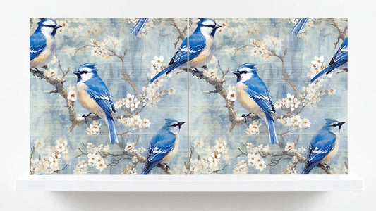 Blue Bird Ceramic Tiles - Set of 2 Botanical Wall Art Print Decor Tiles -Kitchen Backsplash,Bathroom,Shower Wall,Sink Splashback,Fireplace