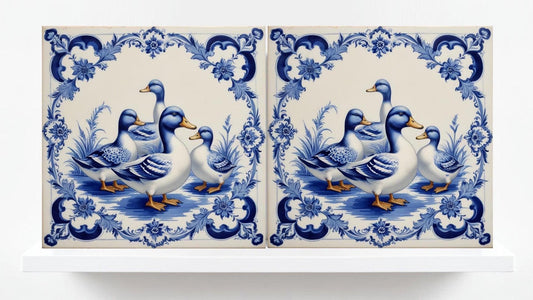 Delft Blue Tile Animal - Bird Tile - Set of 2 Ceramic Delftware Tiles-Delft Prints- Dutch Art - Kitchen Backsplash,Sink,Bathroom,Shower Wall