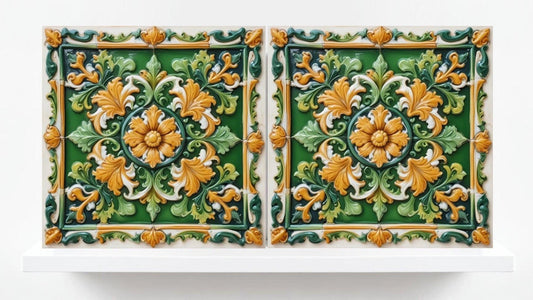 Italian Majolica Floral Tile -Set of 2 Sicilian Tiles Flower Wall Decor -Kitchen Backsplash,Bathroom, Shower Wall,Fireplace,Sink Splashback