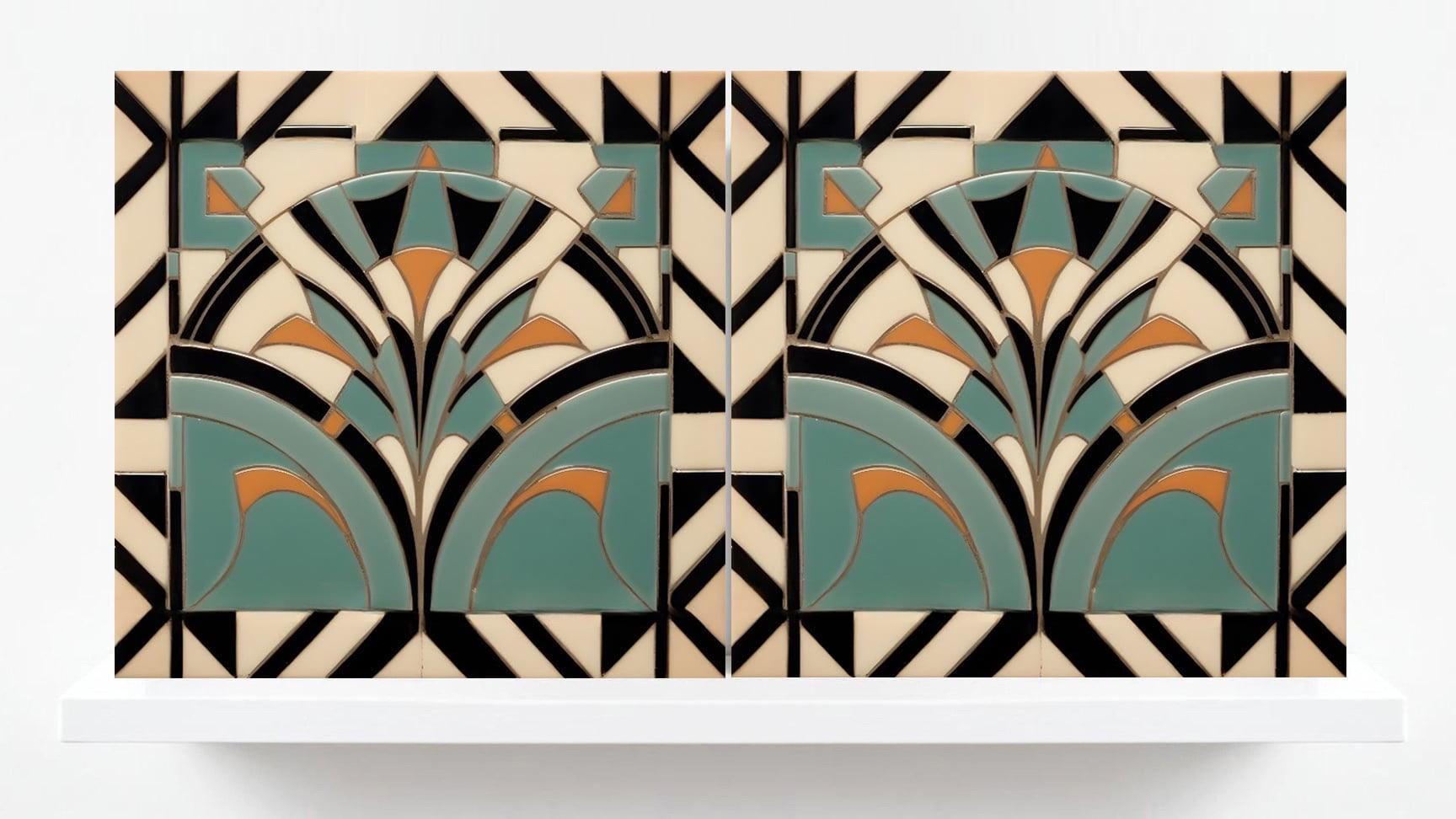 Art Deco Tile Backsplash - Set of 2 Retro Wall Decor Geometric Tiles - Kitchen, Bathroom, Sink Splashback,Shower Wall Art,Fireplace Tiles