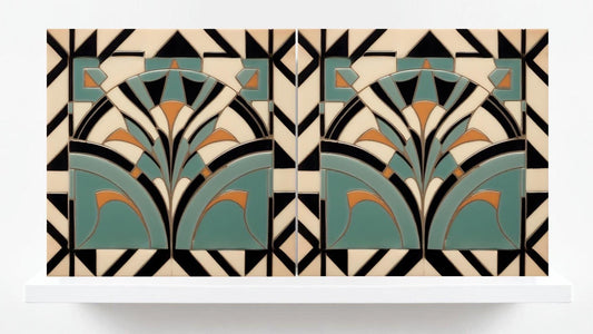Art Deco Tile Backsplash - Set of 2 Retro Wall Decor Geometric Tiles - Kitchen, Bathroom, Sink Splashback,Shower Wall Art,Fireplace Tiles