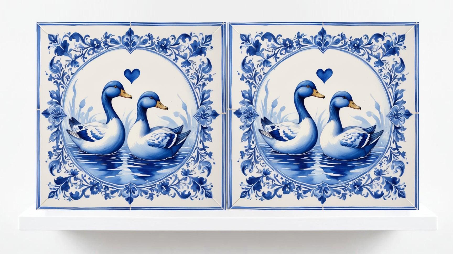 Delft Blue Tile Animal - Bird Tile - Set of 2 Ceramic Delftware Tiles-Delft Prints- Dutch Art - Kitchen Backsplash,Sink,Bathroom,Shower Wall