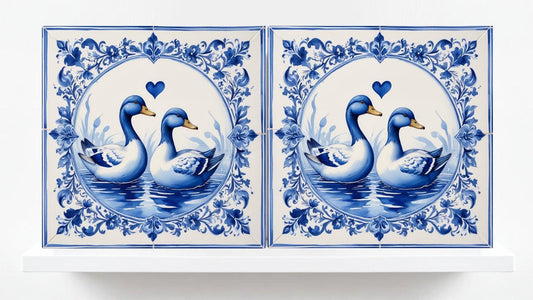 Delft Blue Tile Animal - Bird Tile - Set of 2 Ceramic Delftware Tiles-Delft Prints- Dutch Art - Kitchen Backsplash,Sink,Bathroom,Shower Wall