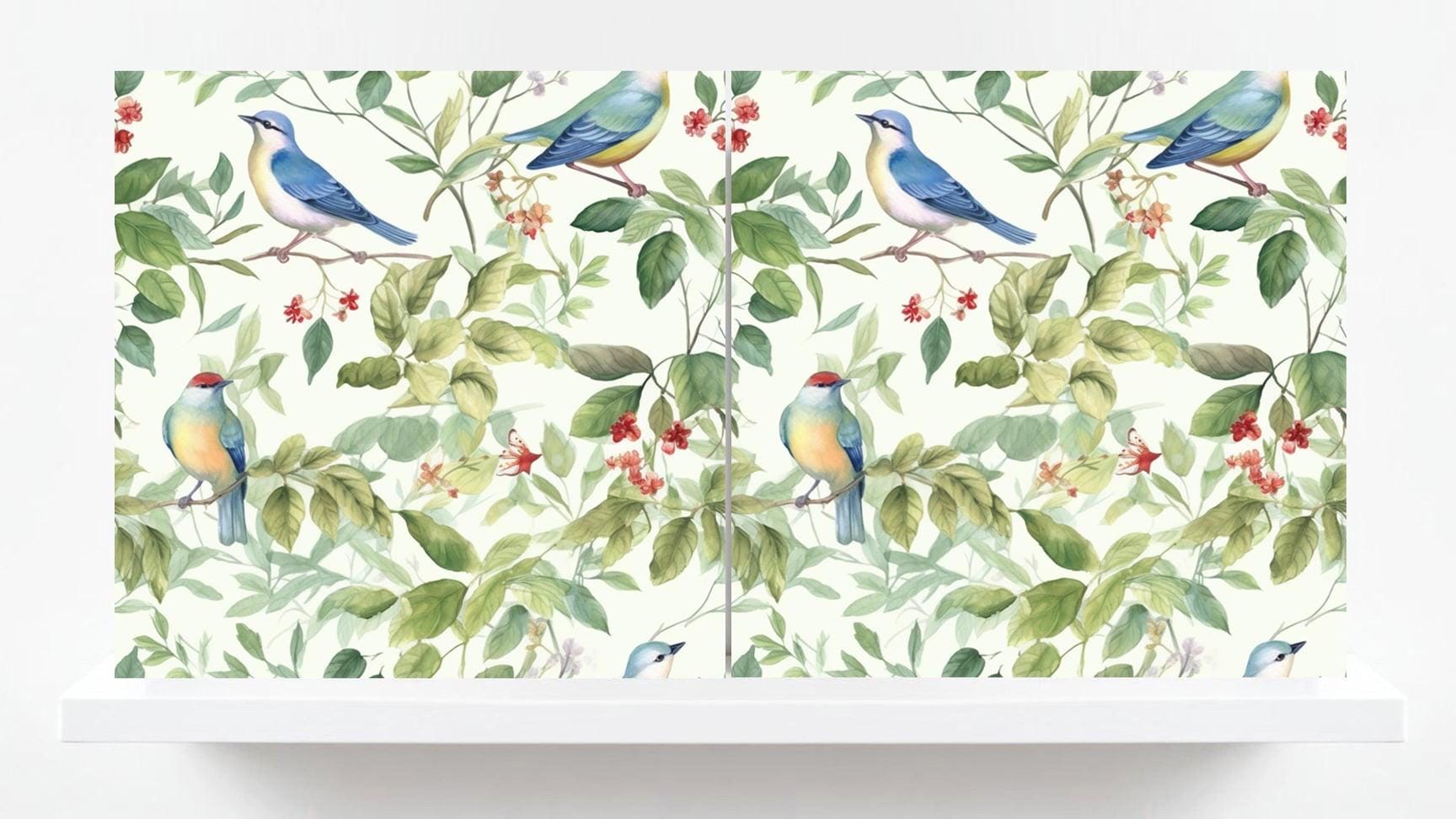 Bird Ceramic Tiles - Set of 2 Botanical Wall Art Print Decor Tiles -Kitchen Backsplash Tiles,Bathroom,Shower Wall,Sink Splashback,Fireplace