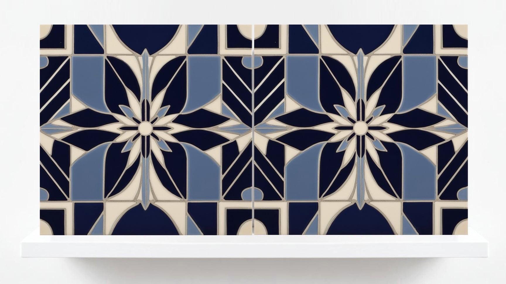 Art Deco Ceramic tiles Blue - Set of 2 Retro Wall Decor Geometric Tiles - Kitchen Backsplash , Bathroom, Sink Splashback, Accent Wall Art