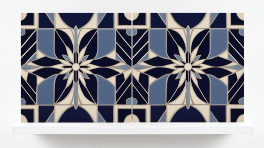 Art Deco Ceramic tiles Blue - Set of 2 Retro Wall Decor Geometric Tiles - Kitchen Backsplash , Bathroom, Sink Splashback, Accent Wall Art