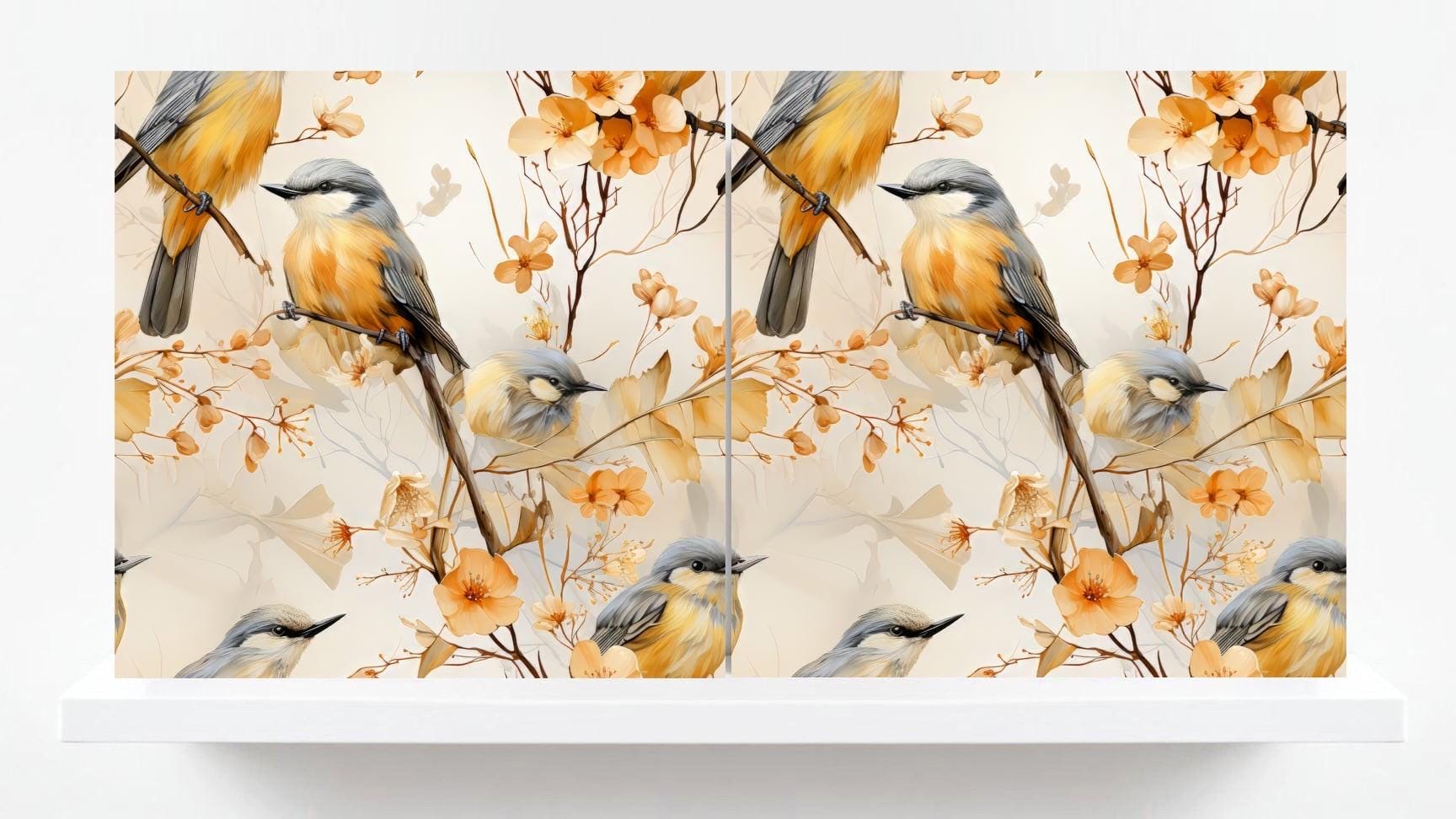 Bird Ceramic Tiles - Set of 2 Botanical Wall Art Print Decor Tiles -Kitchen Backsplash Tiles,Bathroom,Shower Wall,Sink Splashback,Fireplace
