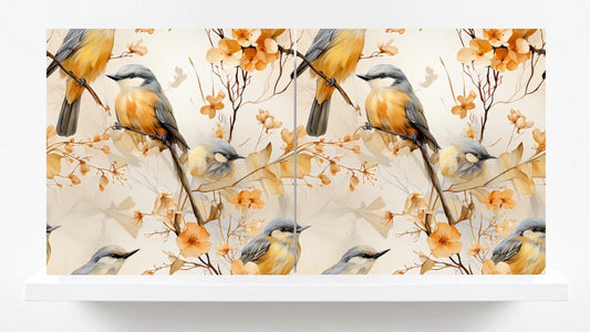 Bird Ceramic Tiles - Set of 2 Botanical Wall Art Print Decor Tiles -Kitchen Backsplash Tiles,Bathroom,Shower Wall,Sink Splashback,Fireplace
