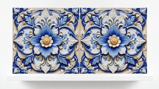 Italian Majolica Tiles Flower -Set of 2 Sicilian Wall Decor Tiles-Kitchen Backsplash Tiles, Sink Splashback,Bathroom,Shower Wall Art,Coaster