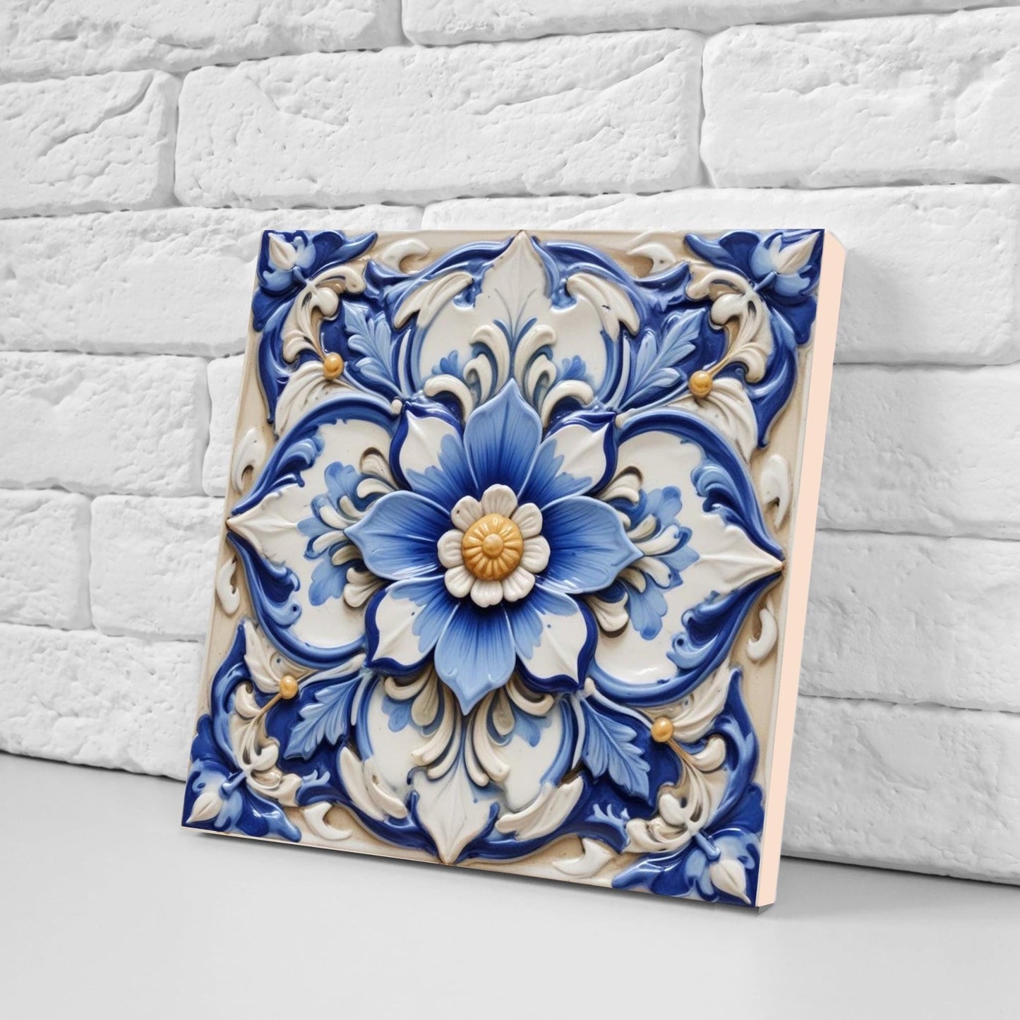 Italian Majolica Tiles Flower -Set of 2 Sicilian Wall Decor Tiles-Kitchen Backsplash Tiles, Sink Splashback,Bathroom,Shower Wall Art,Coaster