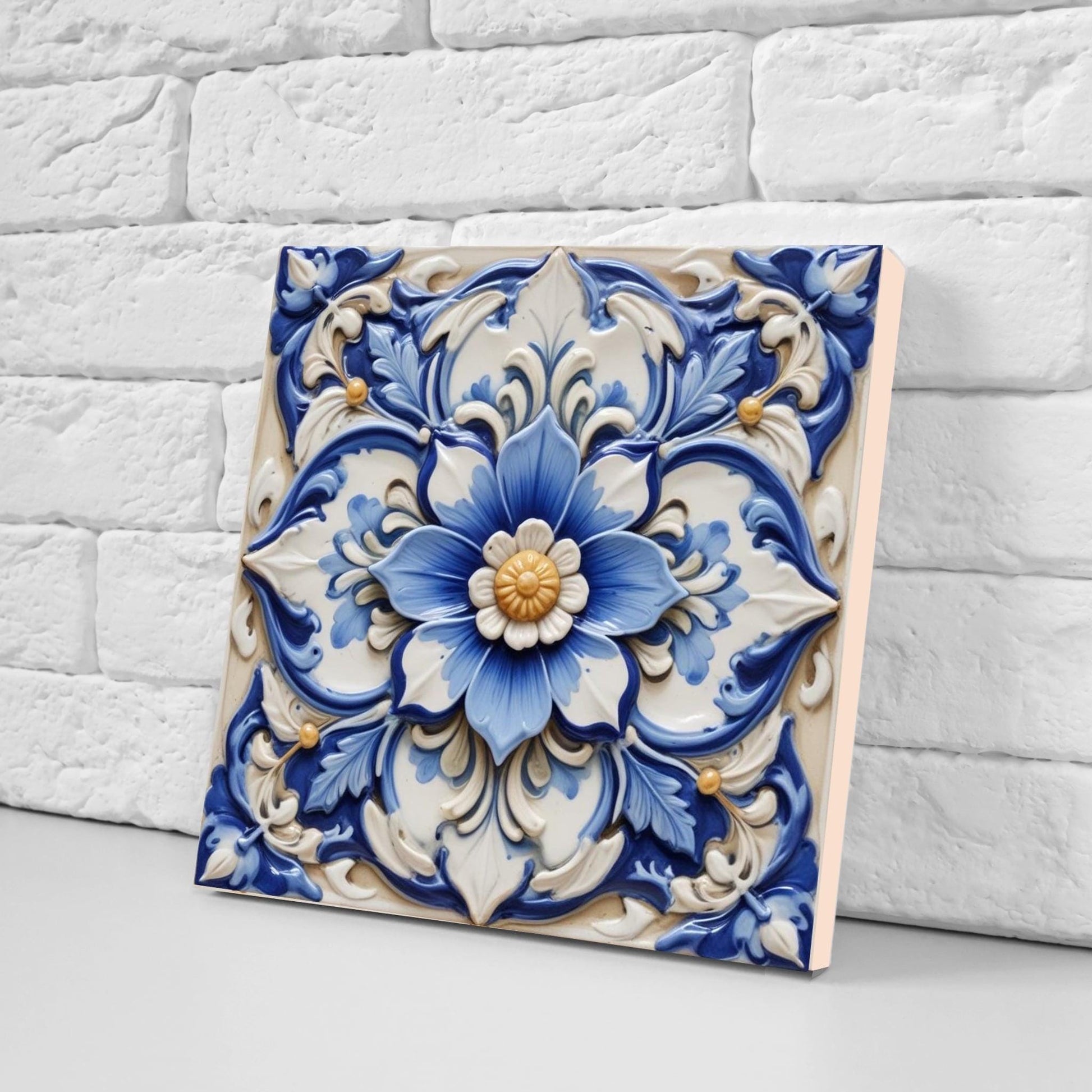 Italian Majolica Tiles Flower -Set of 2 Sicilian Wall Decor Tiles-Kitchen Backsplash Tiles, Sink Splashback,Bathroom,Shower Wall Art,Coaster