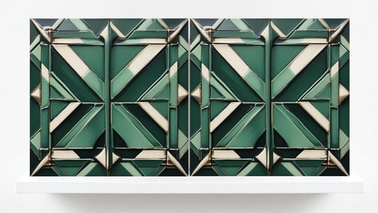 Art Deco Ceramic Tiles Green-Set of 2 Retro Wall Decor Geometric Tiles -Kitchen Backsplash,Shower,Bathroom Wall,Sink Splashback,Fireplace