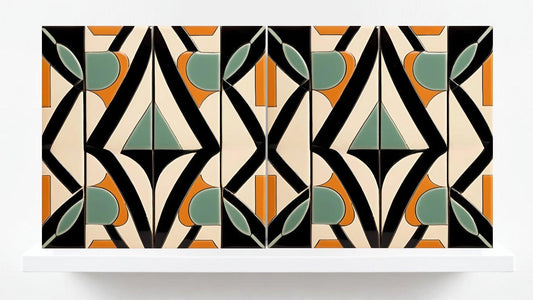 Art Deco Tile Backsplash - Set of 2 Retro Wall Decor Geometric Tiles - Kitchen, Bathroom, Sink Splashback,Shower Wall Art,Fireplace Tiles