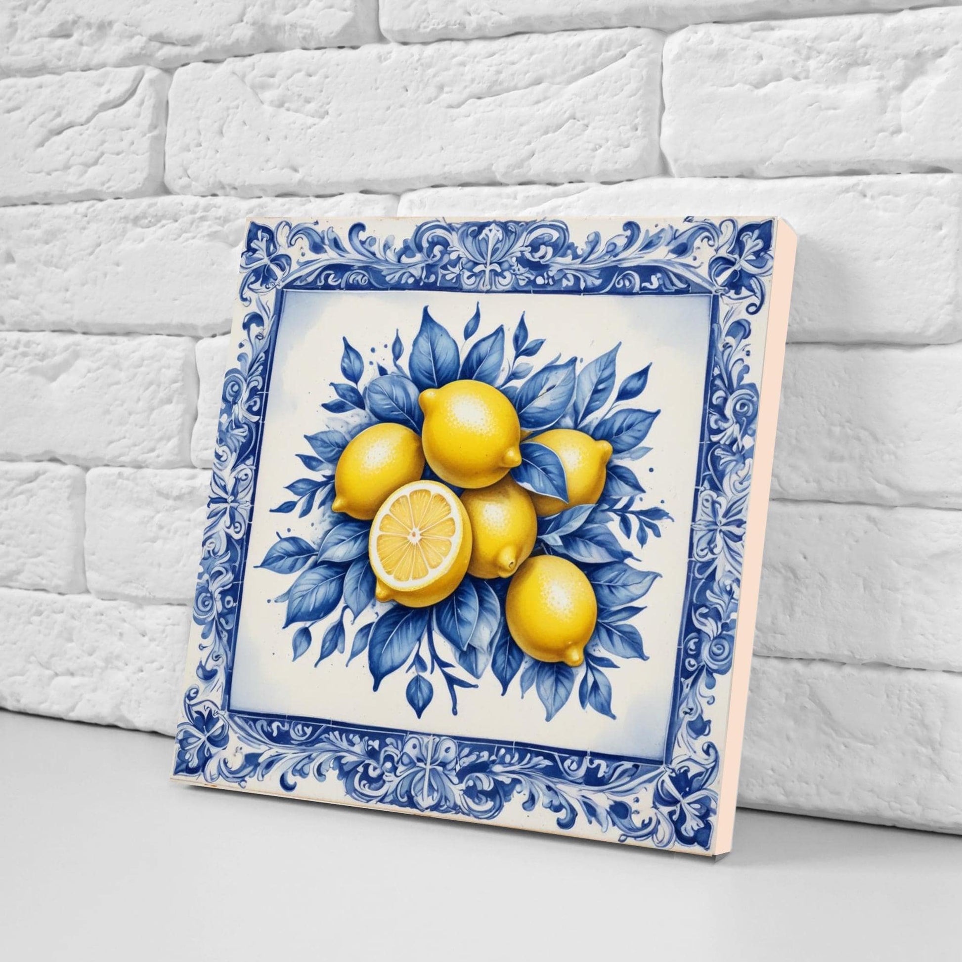 Italian Majolica Lemon Tiles - Set of 2 Italian Wall Decor Tiles - Kitchen Backsplash Tiles, Table Decorative Tiles, Bathroom Tiles, Coaster