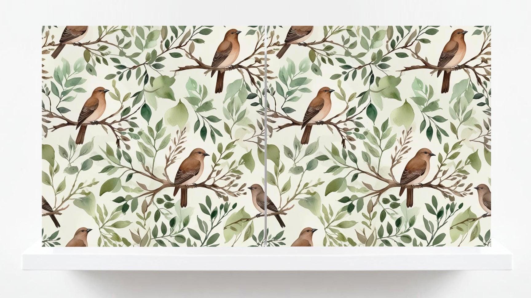 Bird Ceramic Tiles - Set of 2 Botanical Wall Art Print Decor Tiles -Kitchen Backsplash Tiles,Bathroom,Shower Wall,Sink Splashback,Fireplace