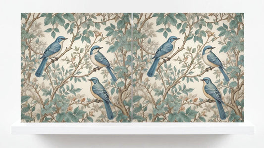 Bird Ceramic Tiles - Set of 2 Botanical Wall Art Print Decor Tiles -Kitchen Backsplash Tiles,Bathroom,Shower Wall,Sink Splashback,Fireplace