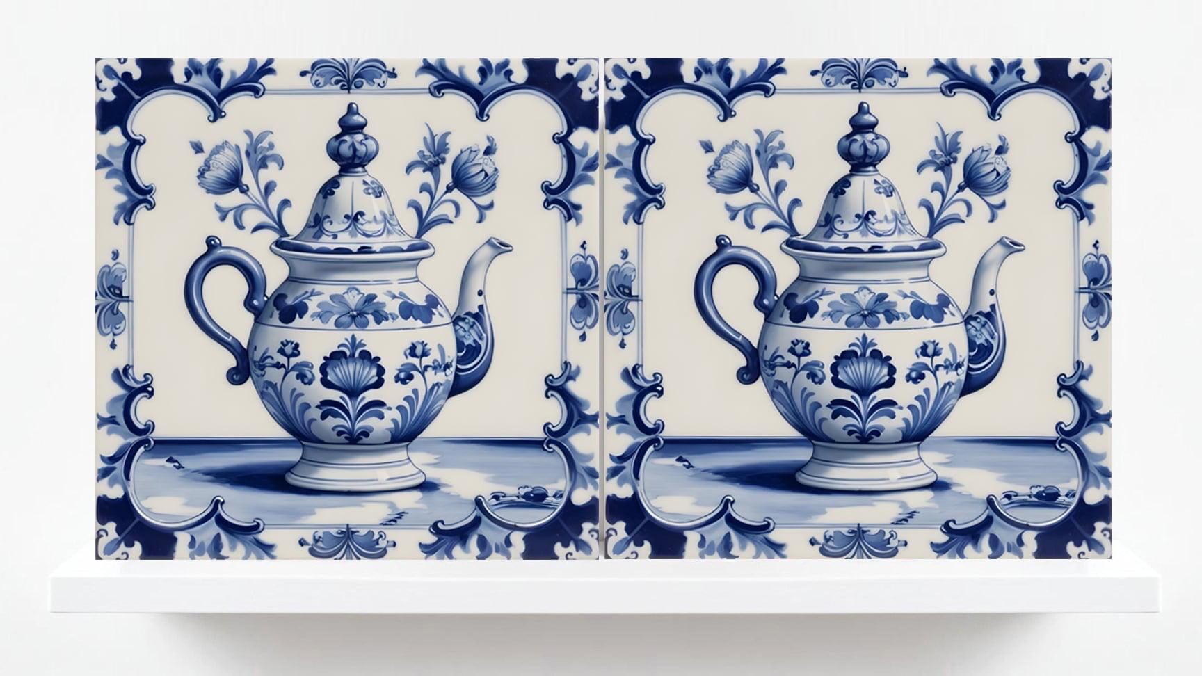 Delft Blue Tile - Set of 2 Ceramic Delftware Tiles- Dutch Tiles -Delft Prints-Kitchen Backsplash, Sink Splashback,Bathroom,Shower,Fireplace