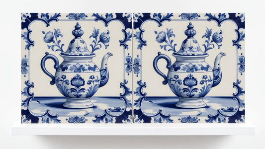 Delft Blue Tile - Set of 2 Ceramic Delftware Tiles- Dutch Tiles -Delft Prints-Kitchen Backsplash, Sink Splashback,Bathroom,Shower,Fireplace