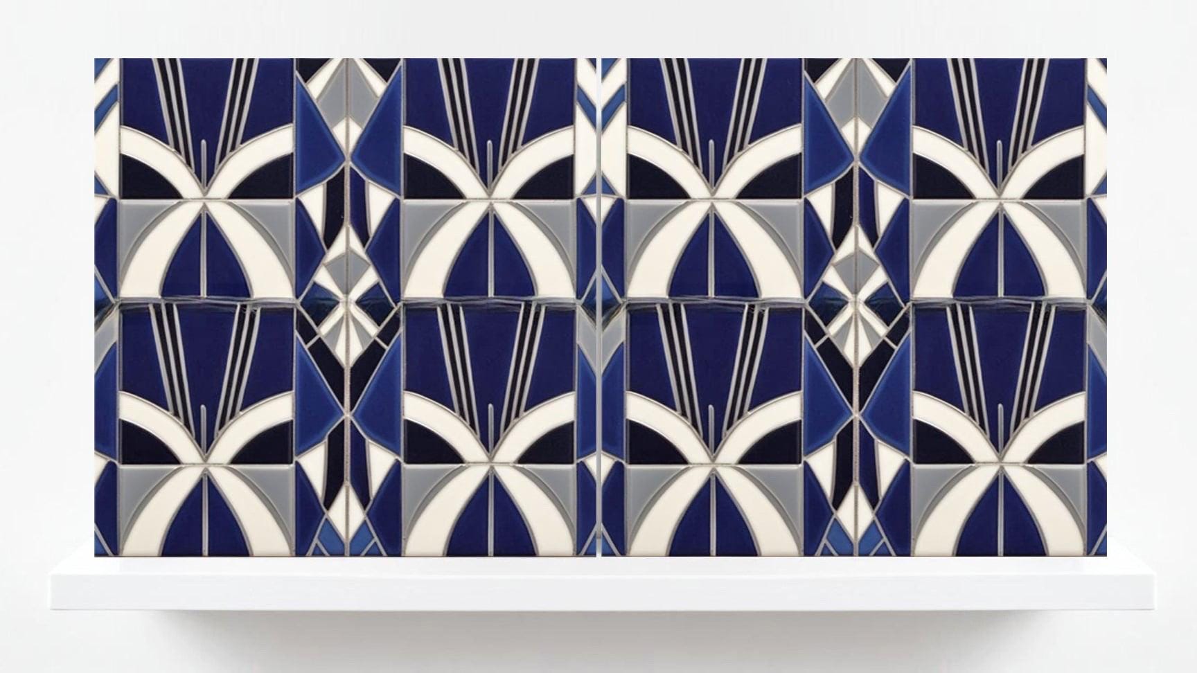 Art Deco Tile Backsplash - Set of 2 Retro Wall Decor Geometric Tiles - Kitchen, Bathroom, Sink Splashback,Shower Wall Art,Fireplace Tiles