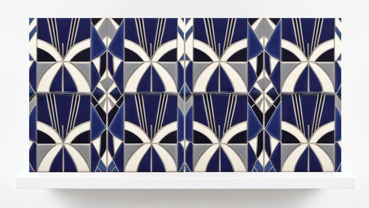 Art Deco Tile Backsplash - Set of 2 Retro Wall Decor Geometric Tiles - Kitchen, Bathroom, Sink Splashback,Shower Wall Art,Fireplace Tiles