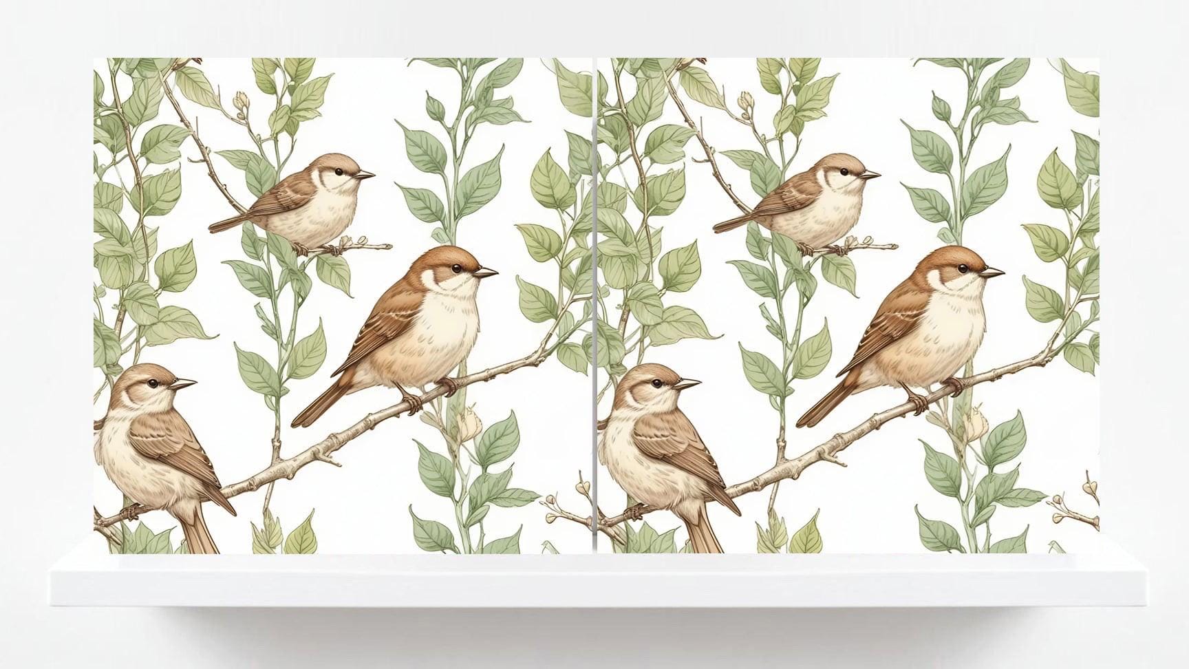 Bird Ceramic Tiles - Set of 2 Botanical Wall Art Print Decor Tiles -Kitchen Backsplash Tiles,Bathroom,Shower Wall,Sink Splashback,Fireplace