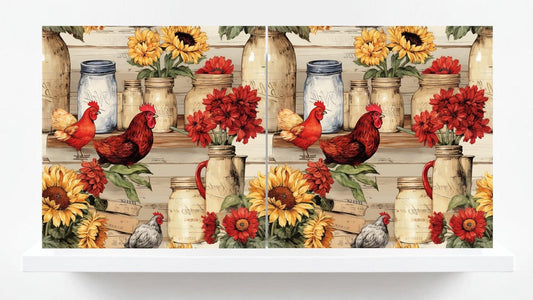 Rooster Tiles - Set of 2 Countryside Wall Art Print Decor Bird Tiles-Kitchen Backsplash Tiles,Bathroom,Shower Wall,Sink Splashback,Fireplace