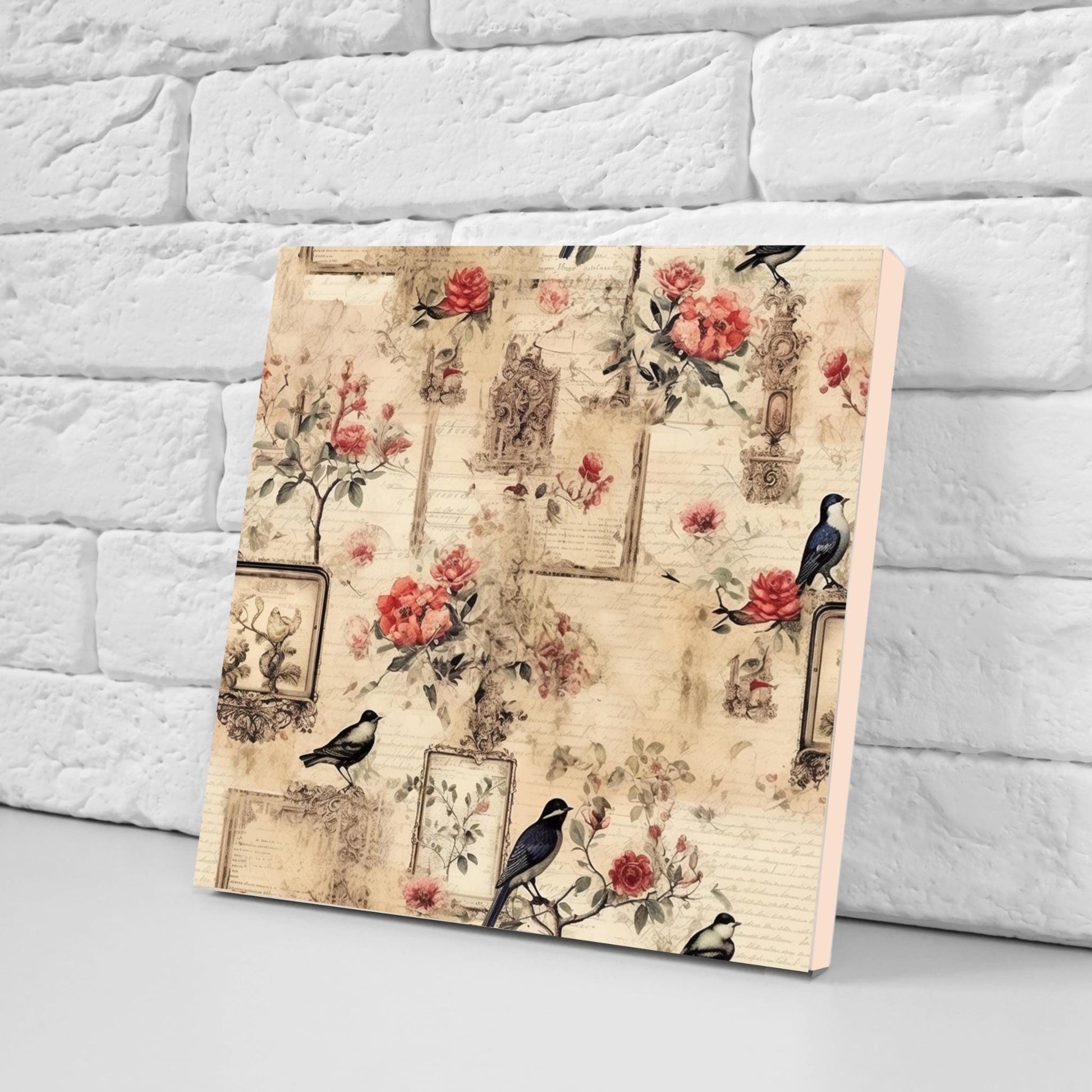 Bird Floral Ceramic Tiles - Set of 2 Botanical Wall Art Print Decor Tiles -Kitchen Backsplash,Bathroom,Shower Wall,Sink Splashback,Fireplace