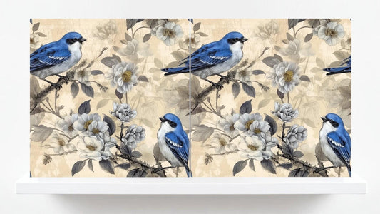 Blue Bird Ceramic Tiles - Set of 2 Botanical Wall Art Print Decor Tiles -Kitchen Backsplash,Bathroom,Shower Wall,Sink Splashback,Fireplace