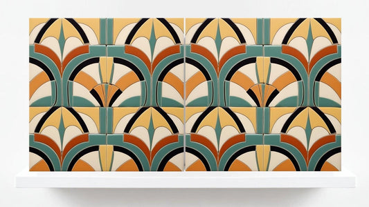 Art Deco Tile Backsplash - Set of 2 Retro Wall Decor Geometric Tiles - Kitchen, Bathroom, Sink Splashback,Shower Wall Art,Fireplace Tiles