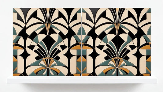 Art Deco Tile Backsplash - Set of 2 Retro Wall Decor Geometric Tiles - Kitchen, Bathroom, Sink Splashback,Shower Wall Art,Fireplace Tiles