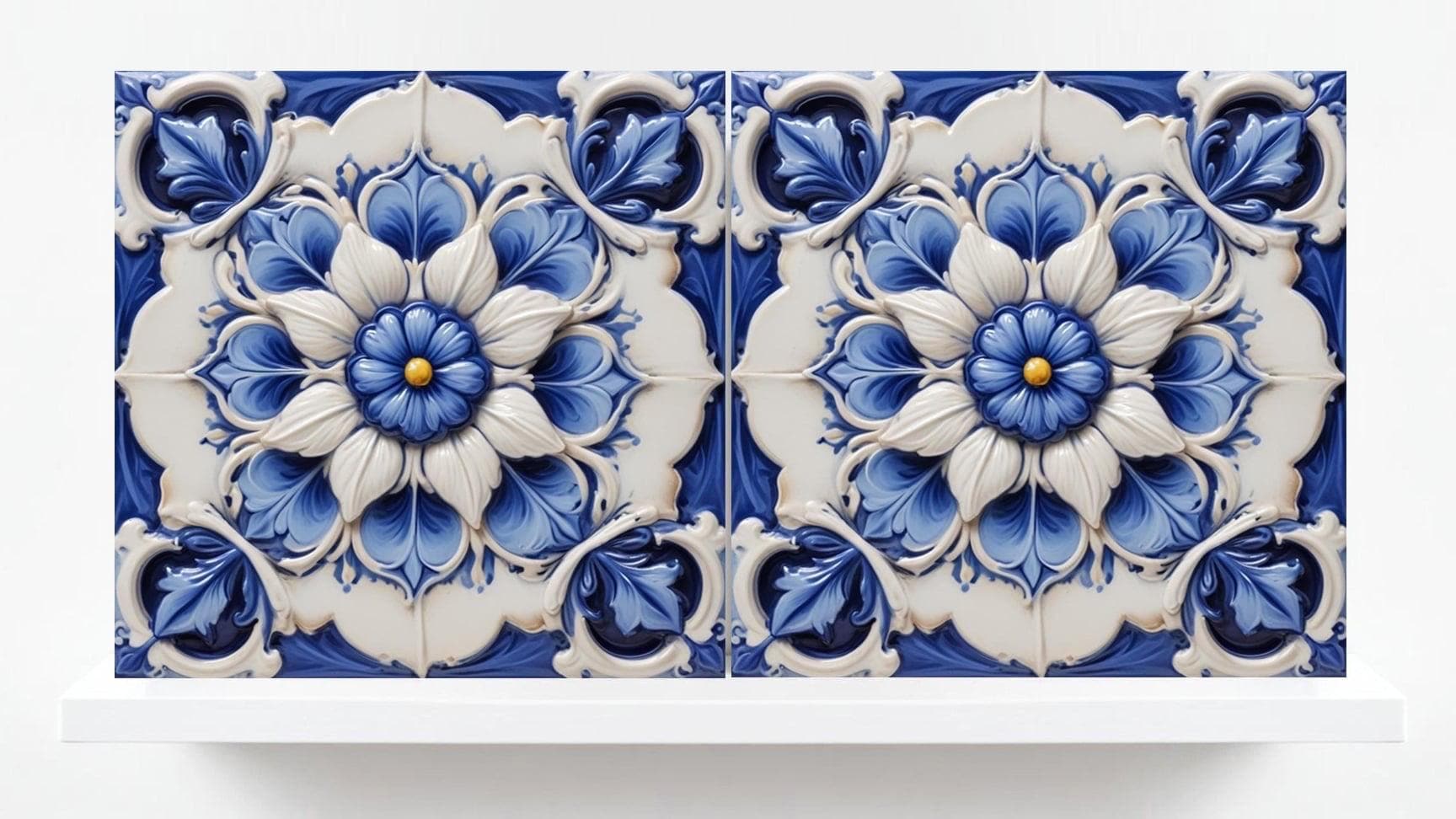Italian Majolica Tiles Flower -Set of 2 Sicilian Wall Decor Tiles-Kitchen Backsplash Tiles, Sink Splashback,Bathroom,Shower Wall Art,Coaster