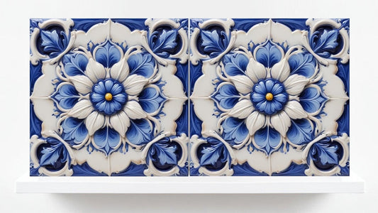 Italian Majolica Tiles Flower -Set of 2 Sicilian Wall Decor Tiles-Kitchen Backsplash Tiles, Sink Splashback,Bathroom,Shower Wall Art,Coaster