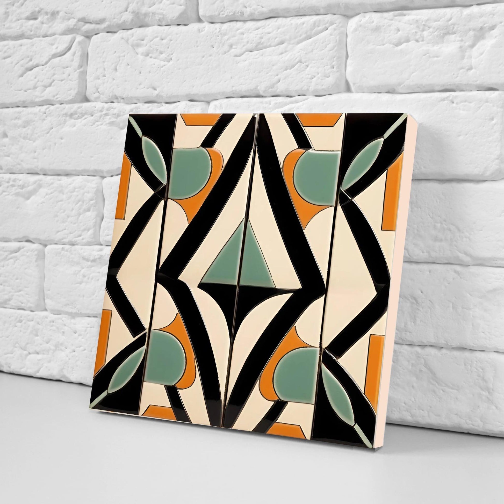 Art Deco Tile Backsplash - Set of 2 Retro Wall Decor Geometric Tiles - Kitchen, Bathroom, Sink Splashback,Shower Wall Art,Fireplace Tiles