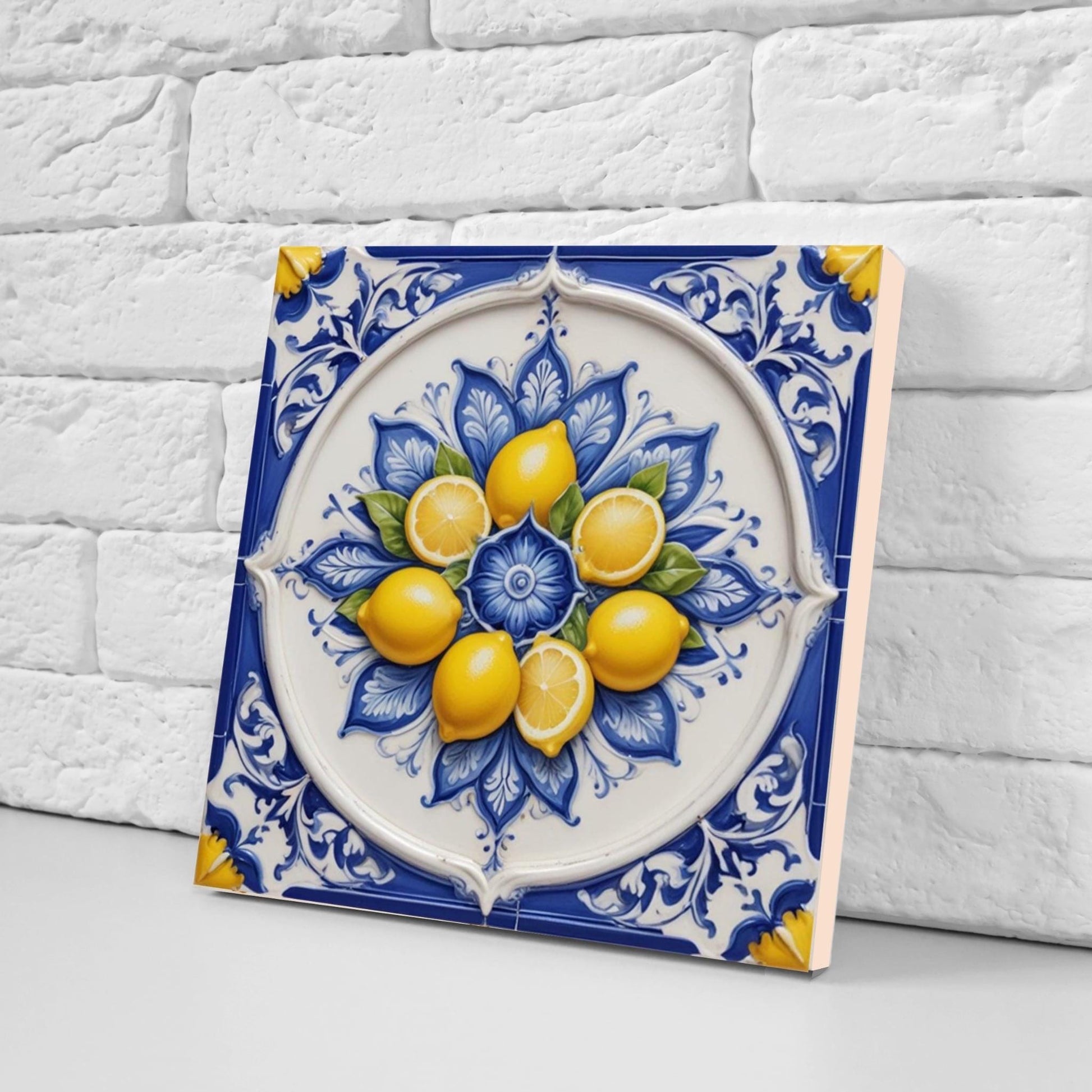 Italian Majolica Lemon Fruit Tiles - Set of 2 Sicilian Wall Decor Tiles - Kitchen Backsplash,Shower,Bathroom Art ,Fireplace,Sink Splashback